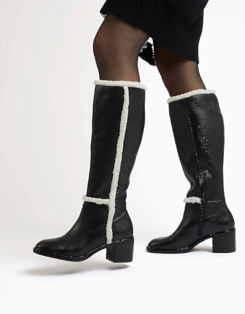 Ladies Tawn - Fluffy Trim Leather Boots