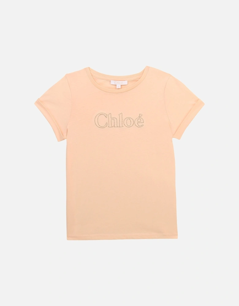 Girls Pale Pink Cotton Logo T-Shirt