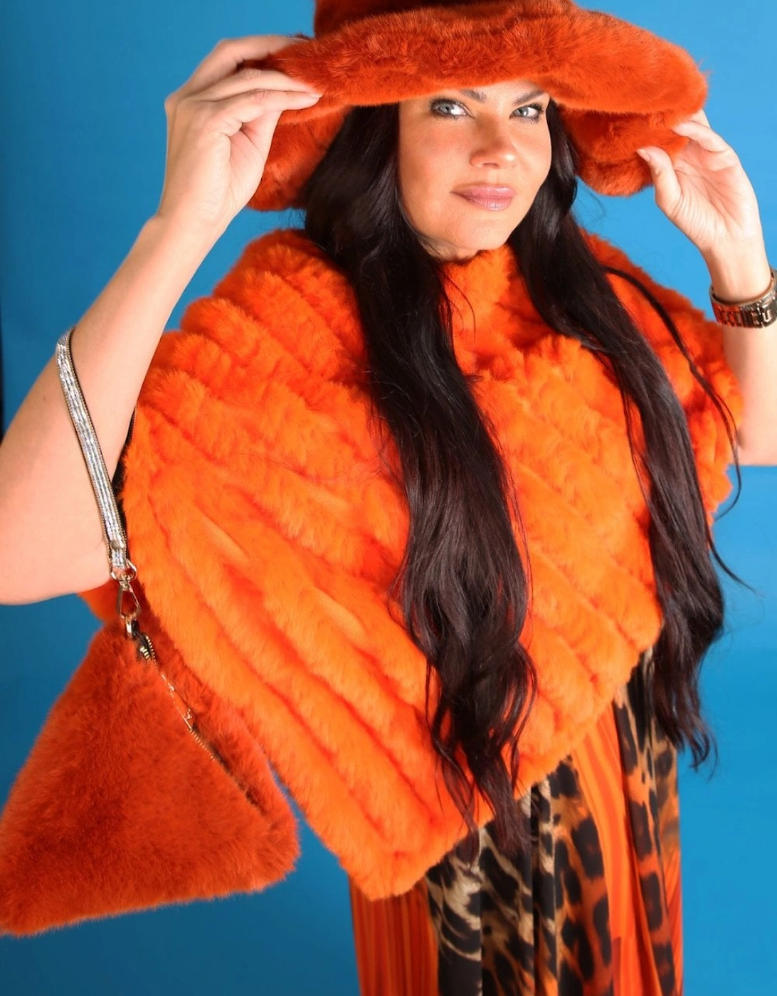 Orange Faux Fur Oversized Hat, 2 of 1
