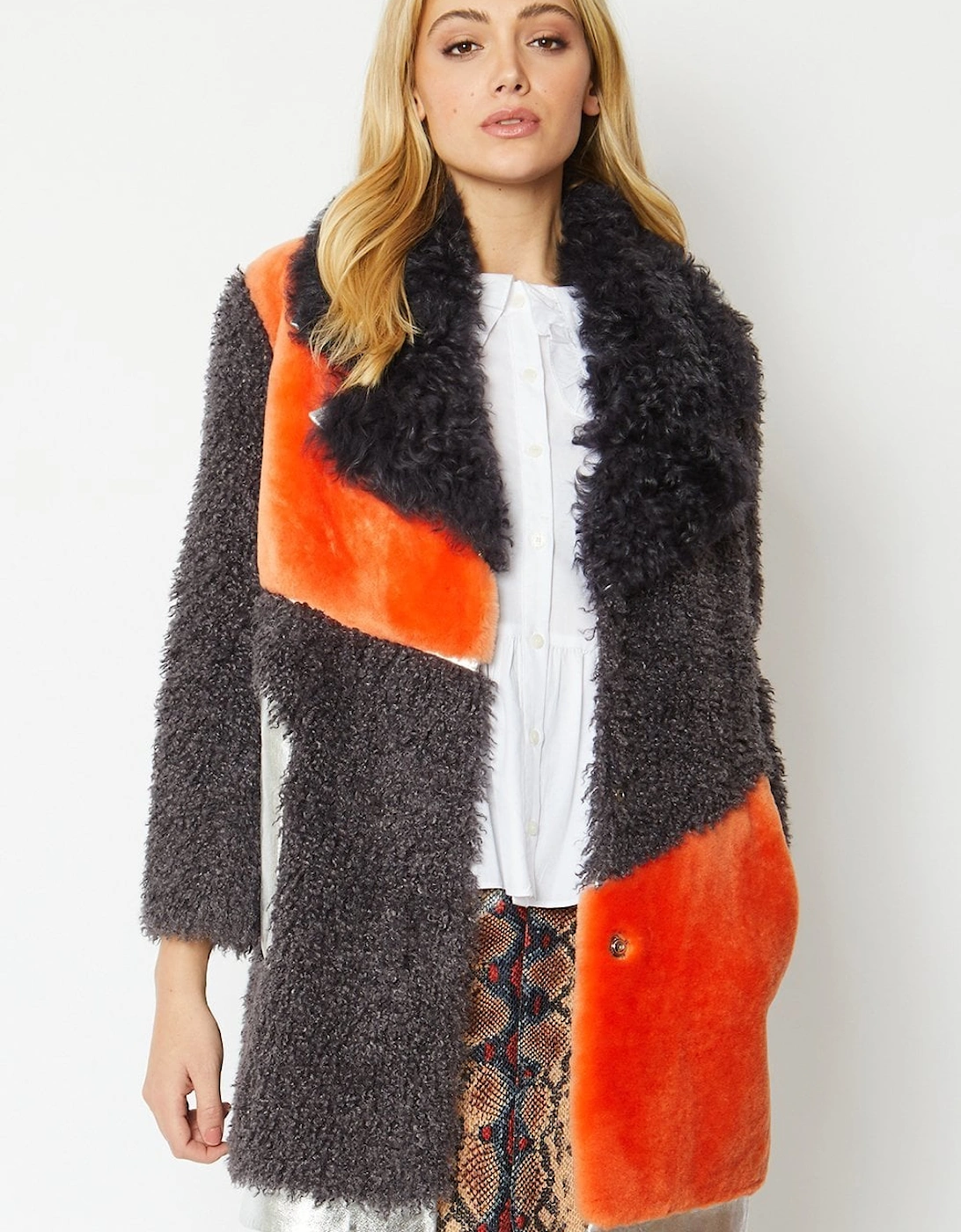 Orange and Purple Shearling Leather Coat, 4 of 3
