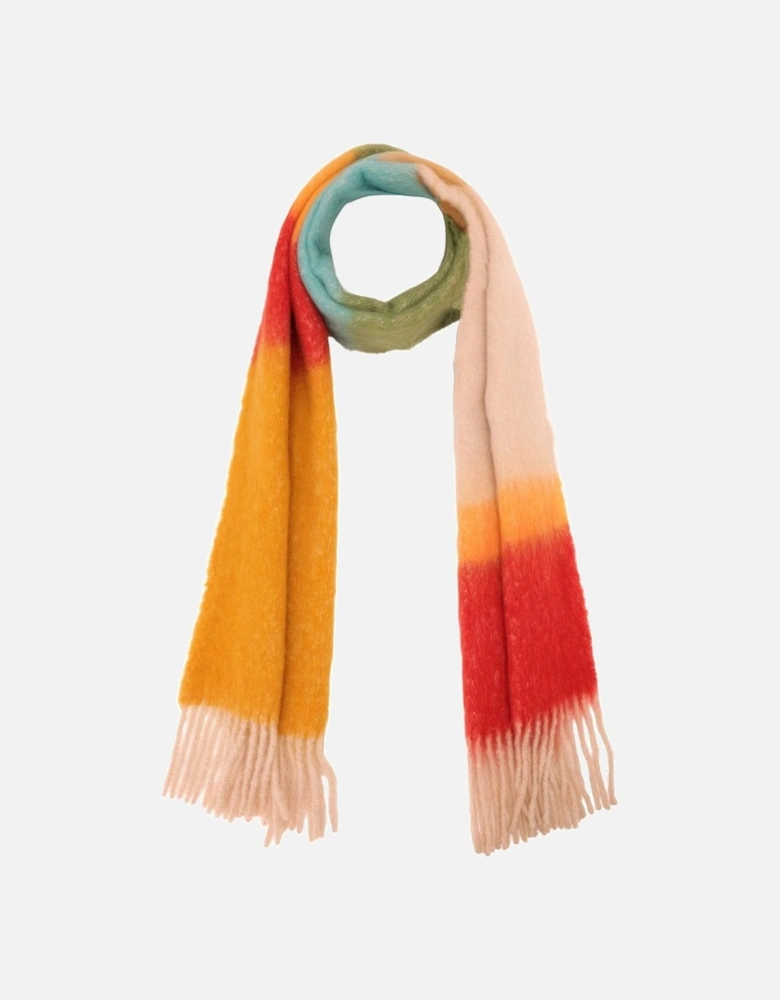 Cashmere Oversized Striped Scarf in Yellow and Blue