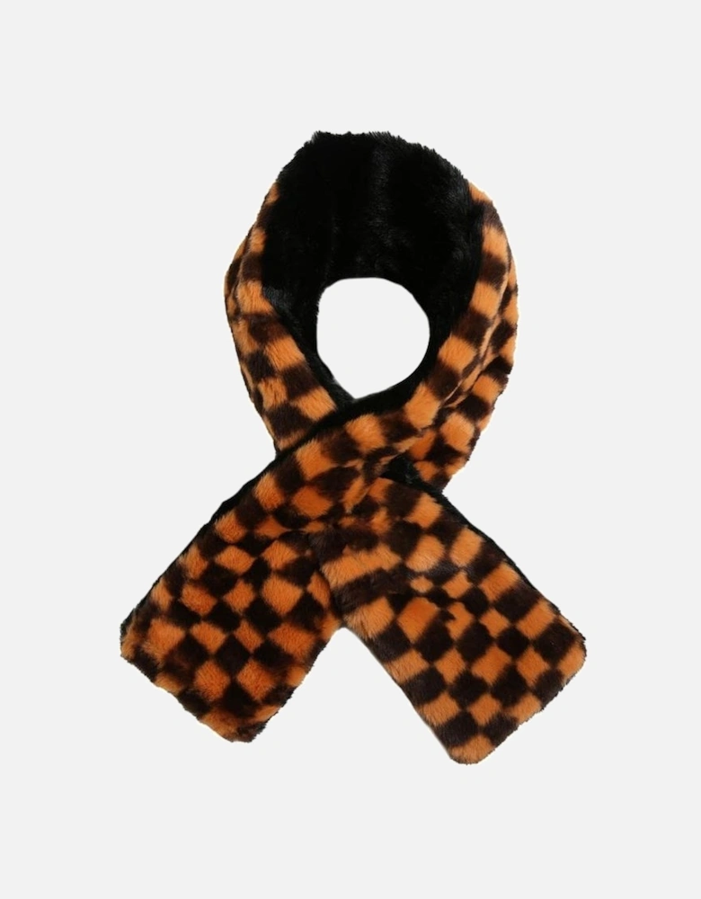 Orange Checkered Print Multi-way Faux Fur Scarf