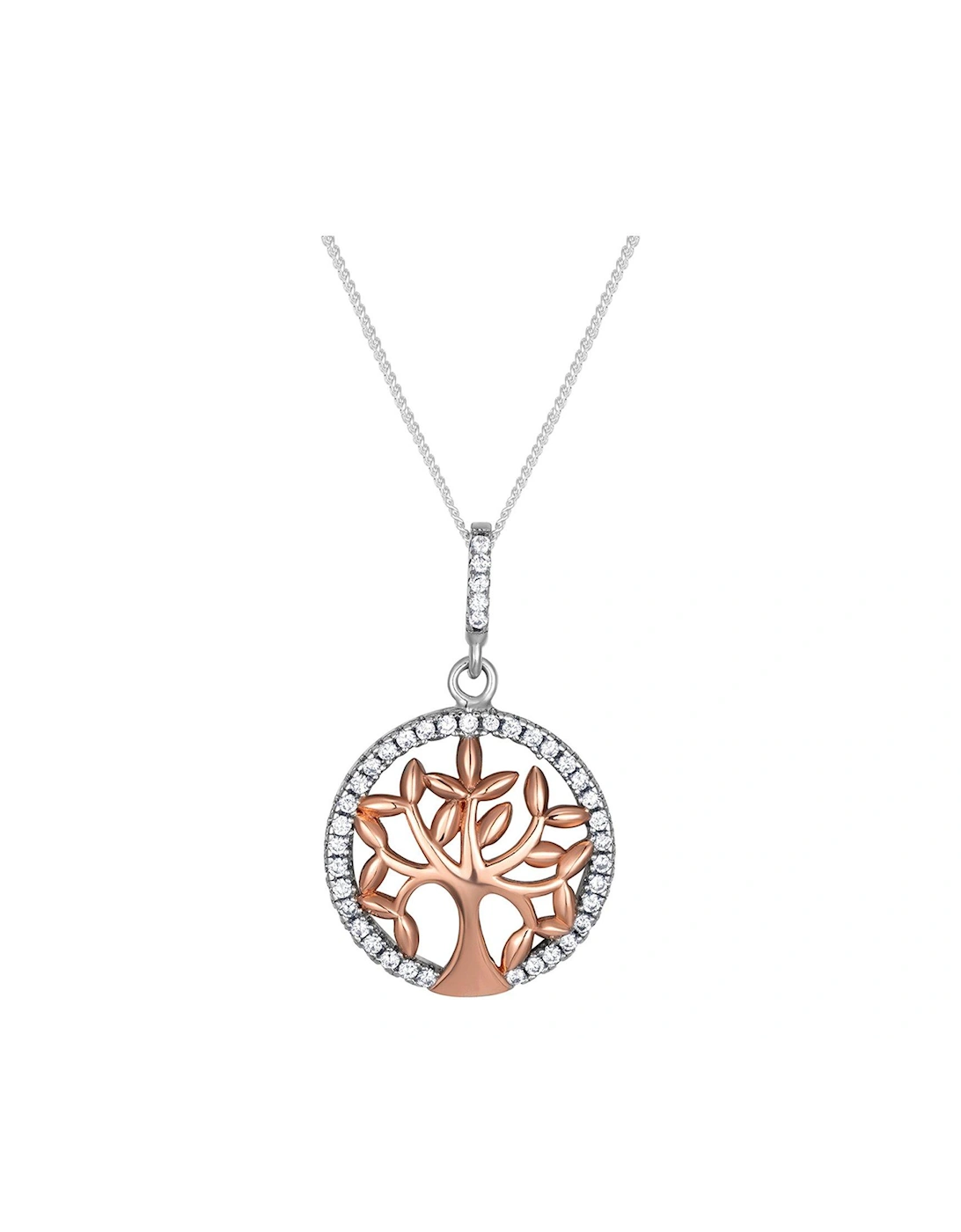 Sterling Silver Rose Gold Plated Tree Of Life Cubic Zirconia Necklace, 2 of 1