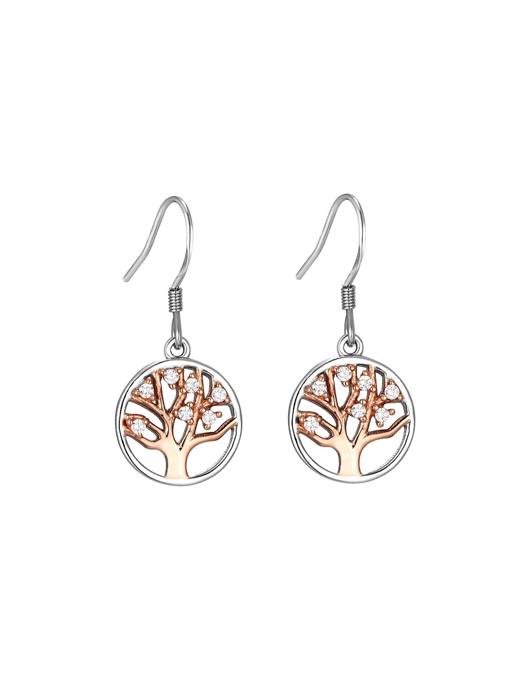 Sterling Silver Rose Gold Plated Tree Of Life Cubic Zirconia Earrings, 2 of 1