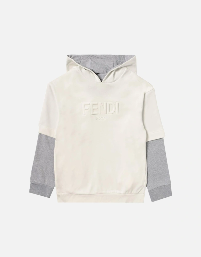 Boys Embossed Logo Hoodie White