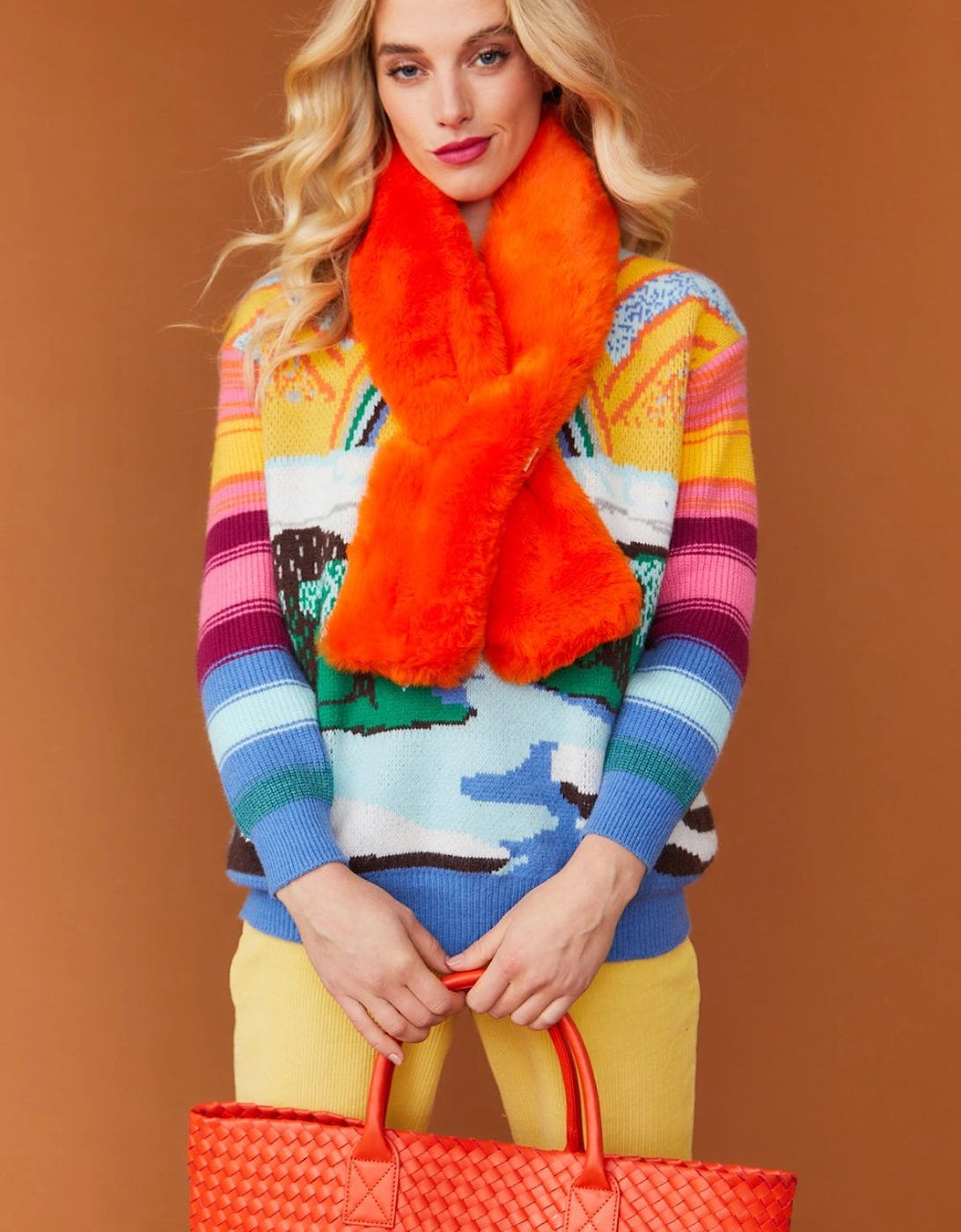 Orange Faux Fur Keyhole Scarf