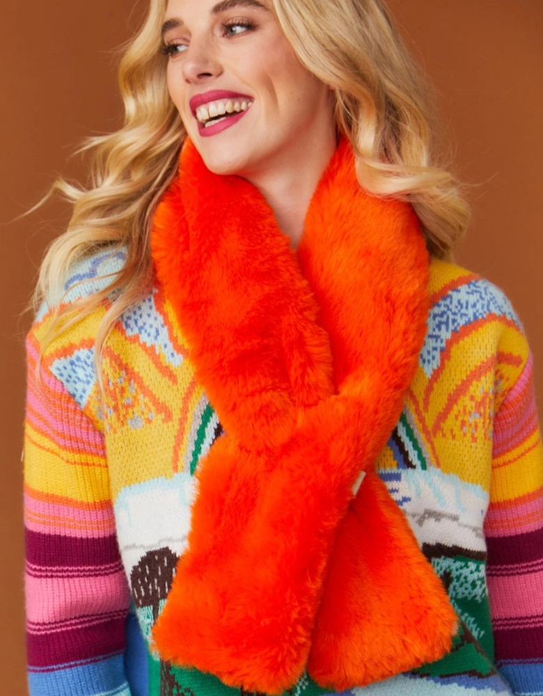 Orange Faux Fur Keyhole Scarf