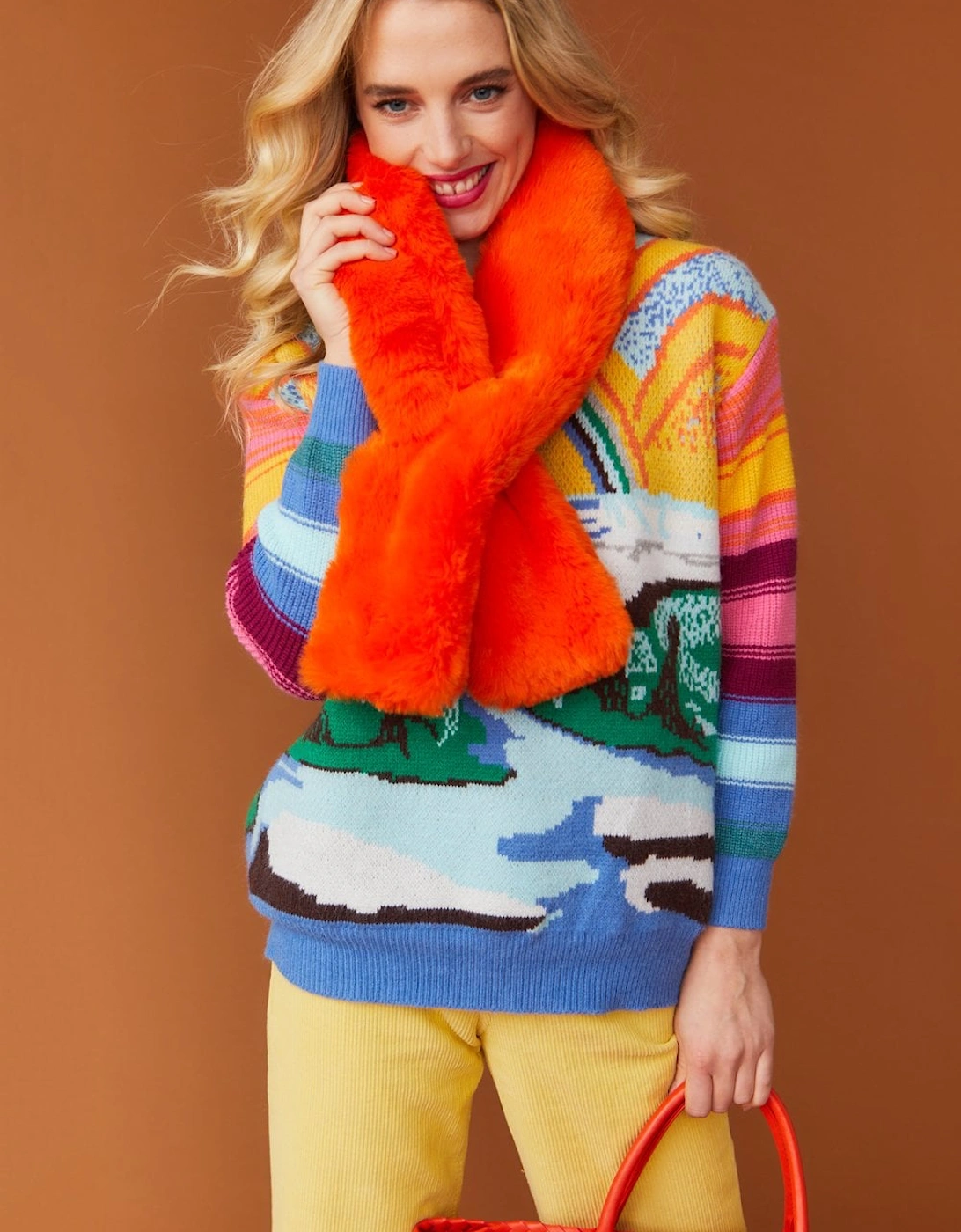 Orange Faux Fur Keyhole Scarf