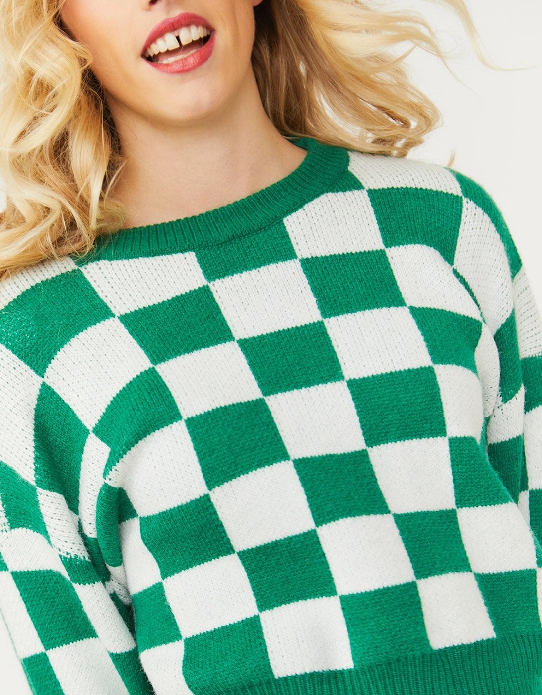 Check Green and White Cashmere Jumper