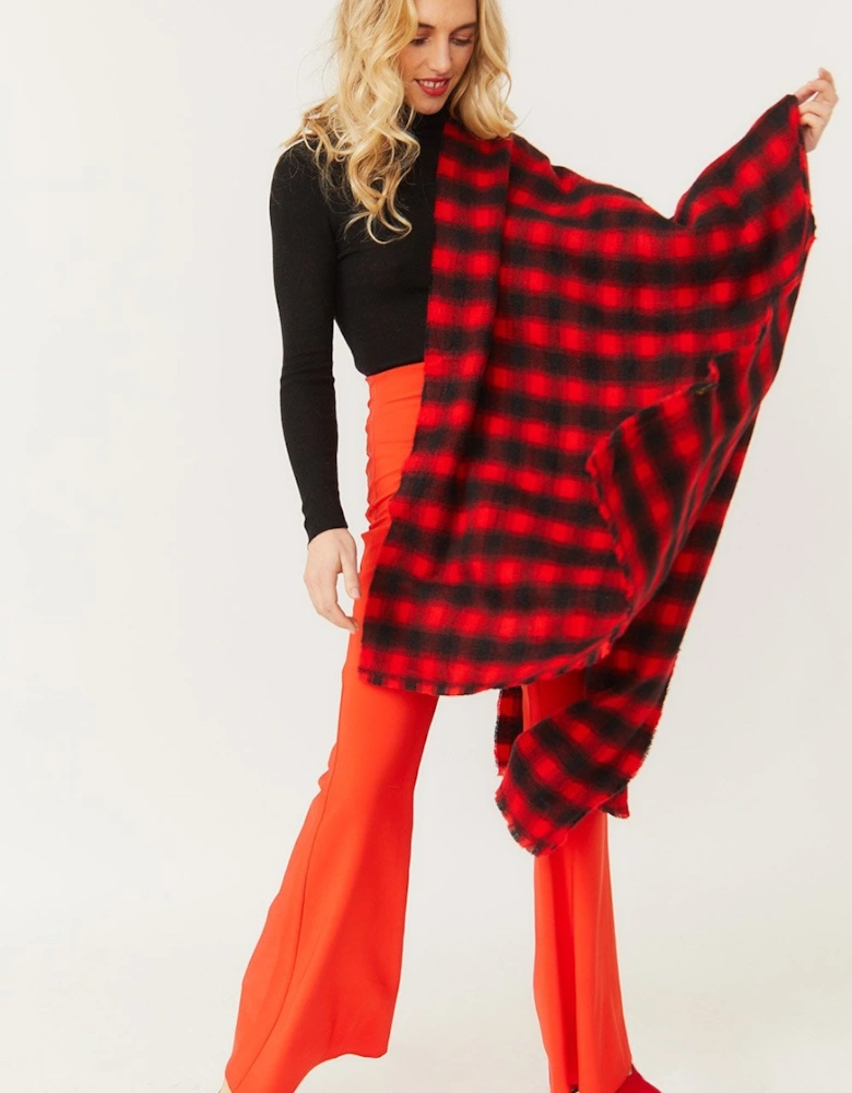 Checkered Red and White Cashmere Scarf