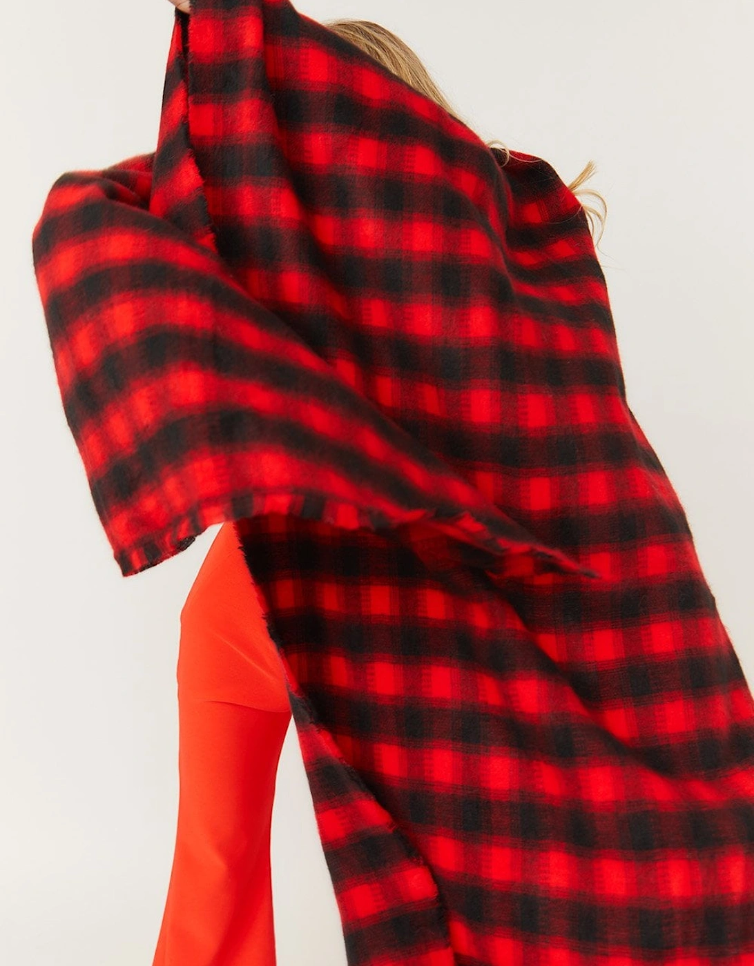 Checkered Red and White Cashmere Scarf