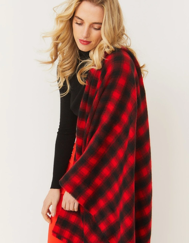 Checkered Red and White Cashmere Scarf