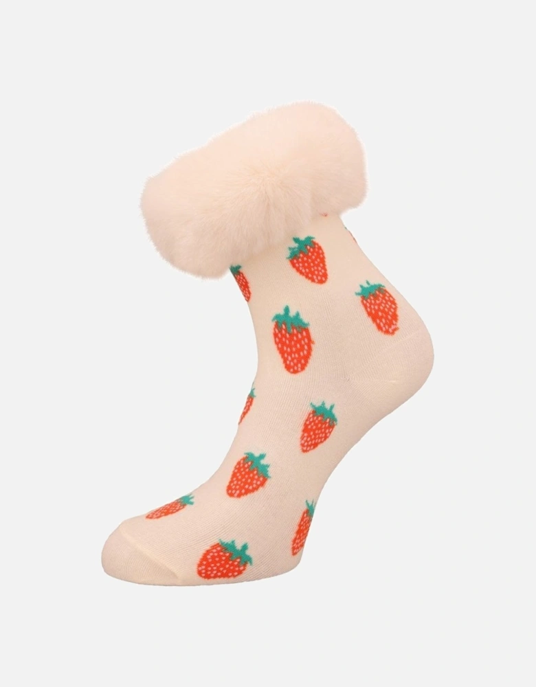 Strawberries and Cream Faux Fur Trim Socks