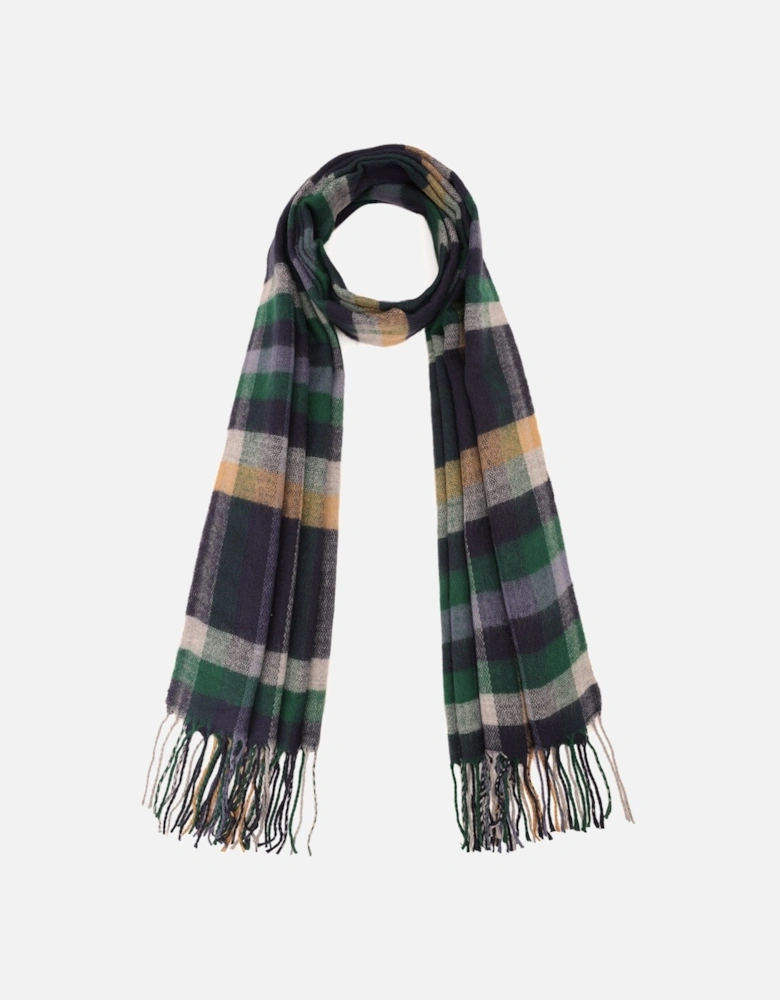 Navy and Green Cashmere Blend Check Scarf