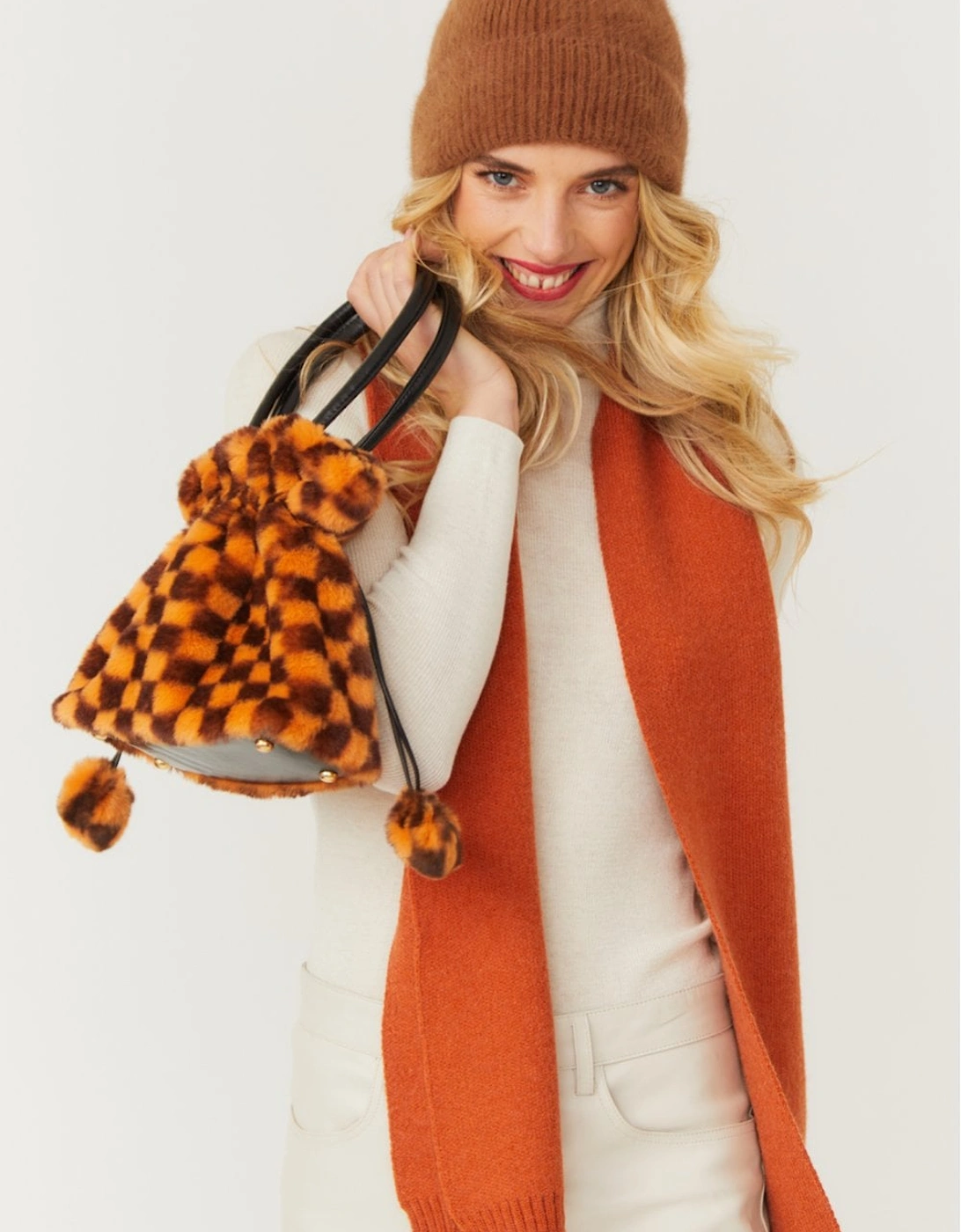 Orange Checkered Faux Fur Bag Faux Fur Bag, 2 of 1