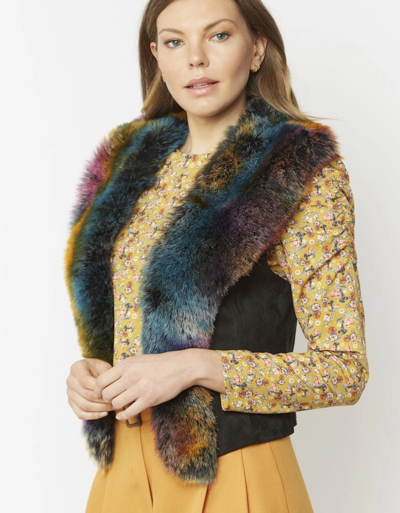 Multi Faux Suede Gilet with Faux Fur Collar