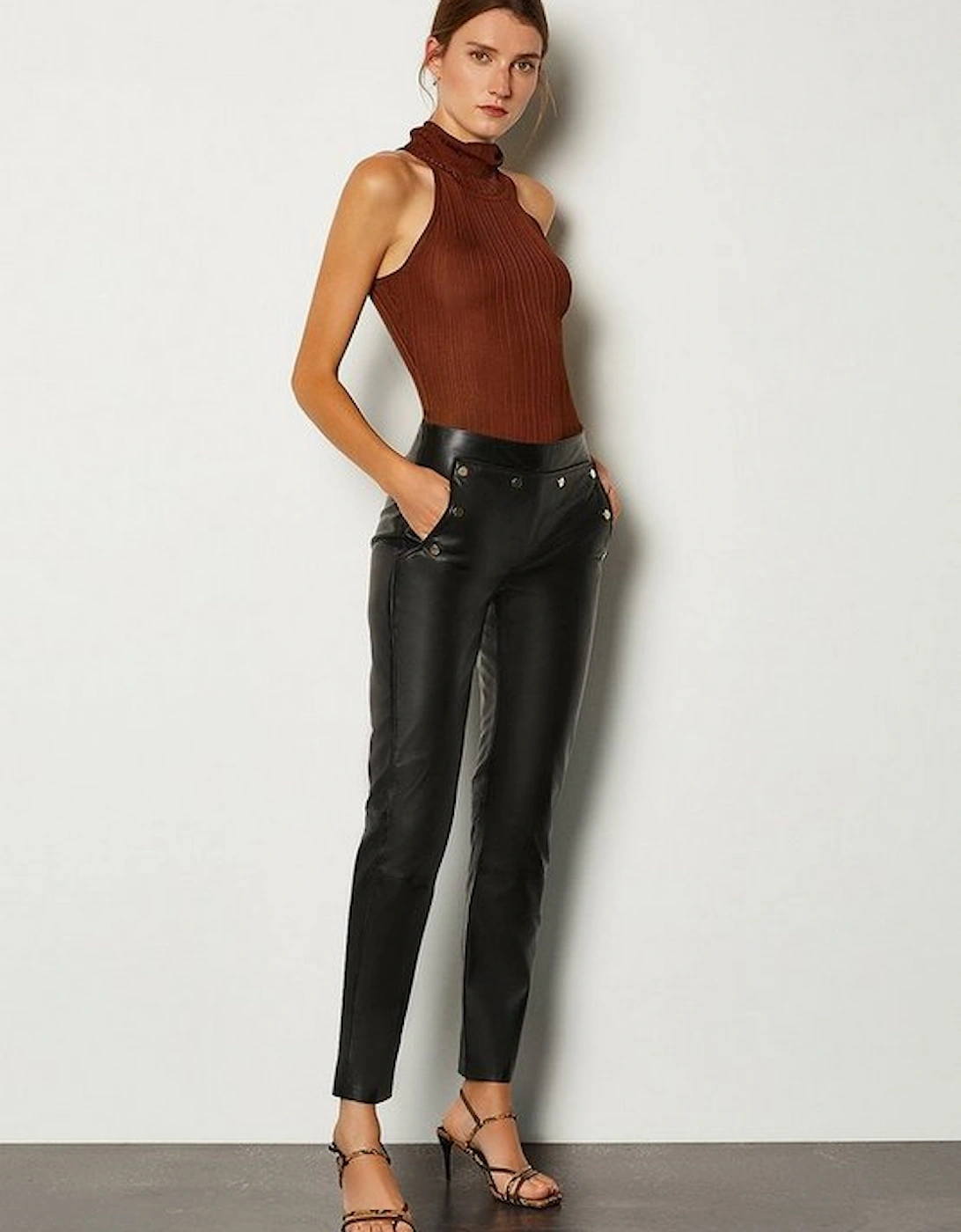 Petite Leather Button Detail Trouser, 6 of 5