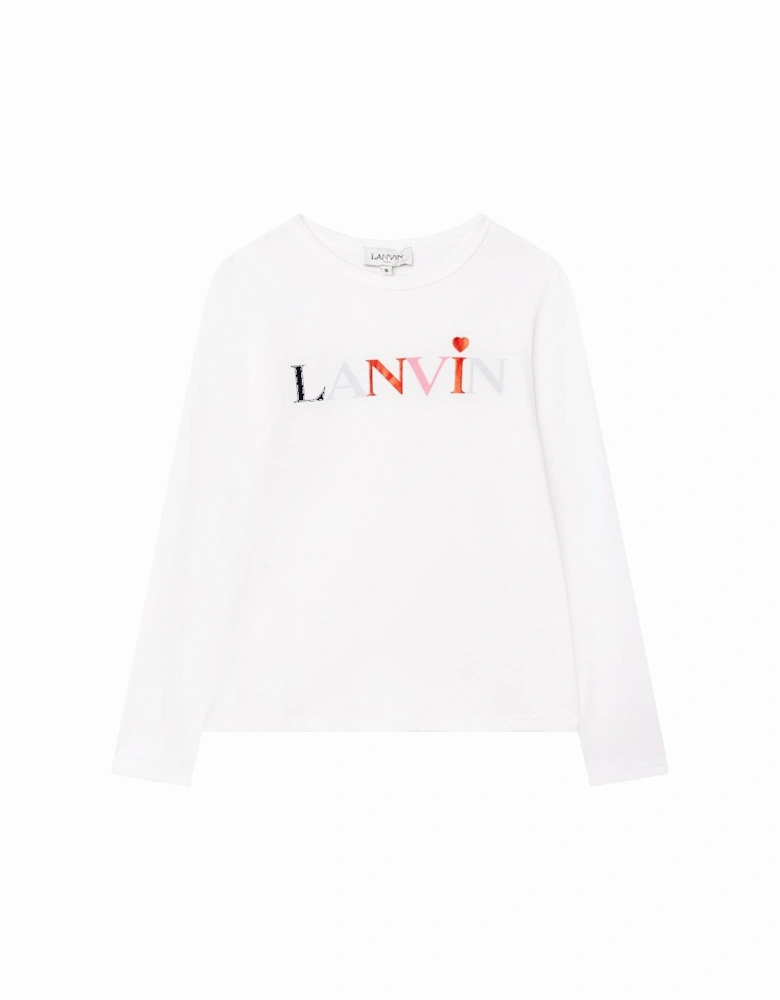 Girls Logo Print Long Sleeved T-Shirt White