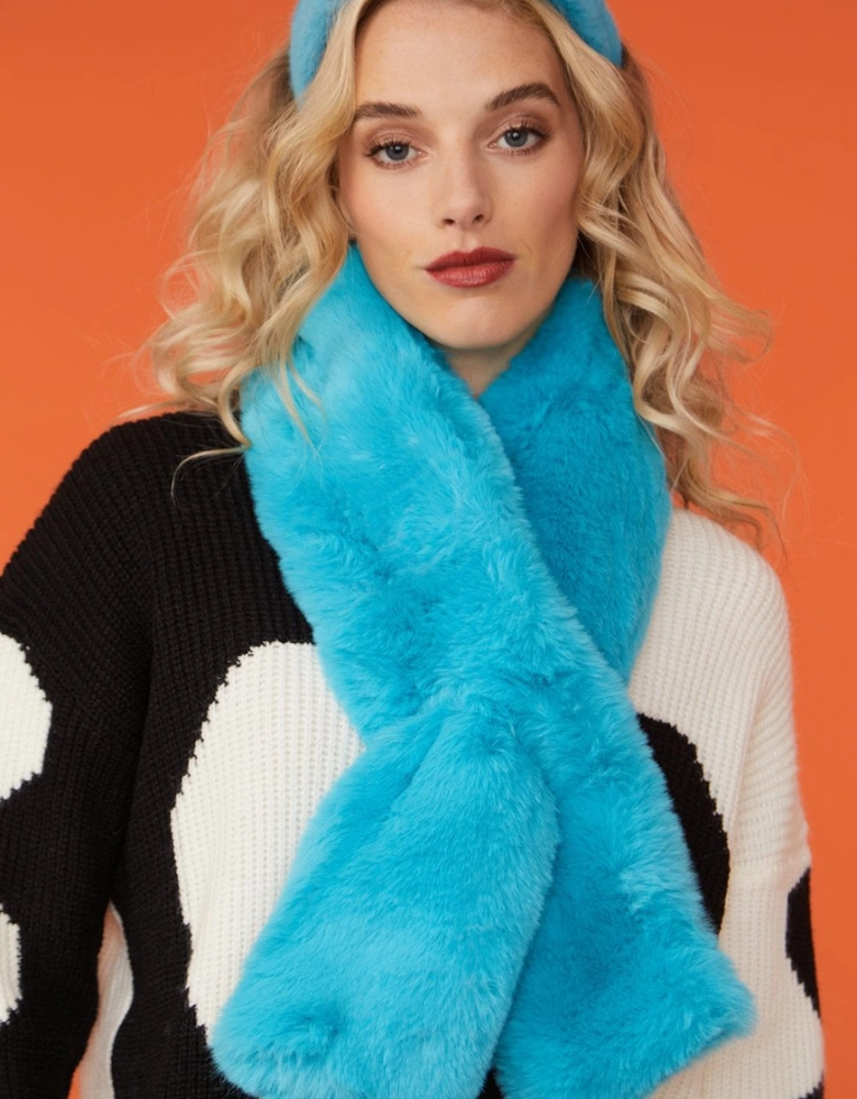 Faux Fur Scarf in Cobalt Blue