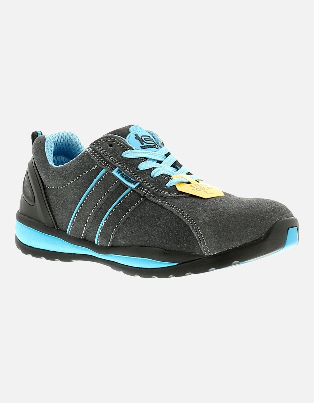 Womens Safety Trainers Barge Leather Lace Up grey blue UK Size, 6 of 5