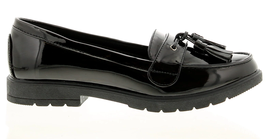 Womens Flat Shoes Kennedy Slip On black patent UK Size