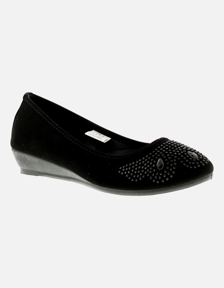 Womens Shoes Wedges Diamante Tasha 2 Slip On black UK Size