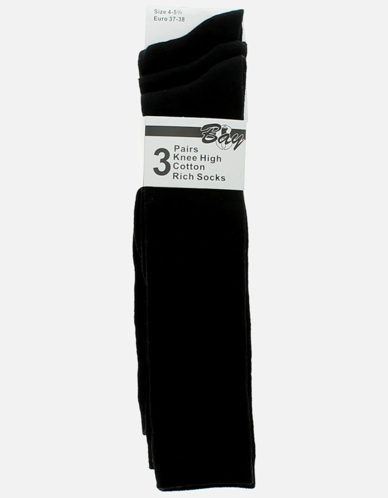 Girls Knee High Socks 3pk black UK Size