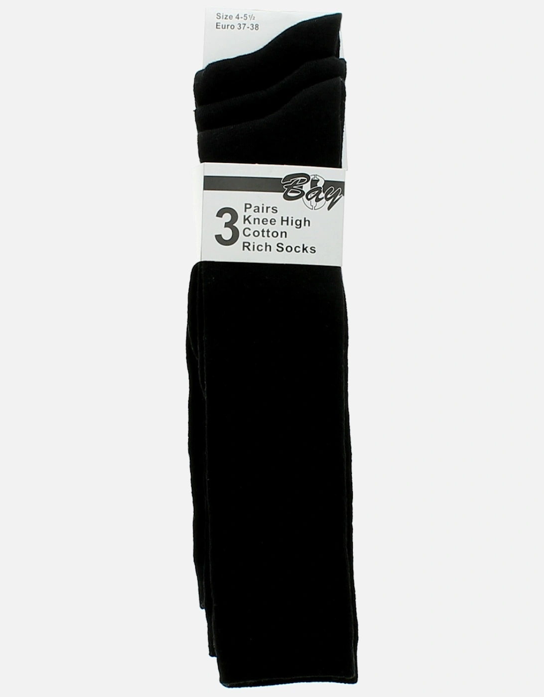 Girls Knee High Socks 3pk black UK Size, 2 of 1