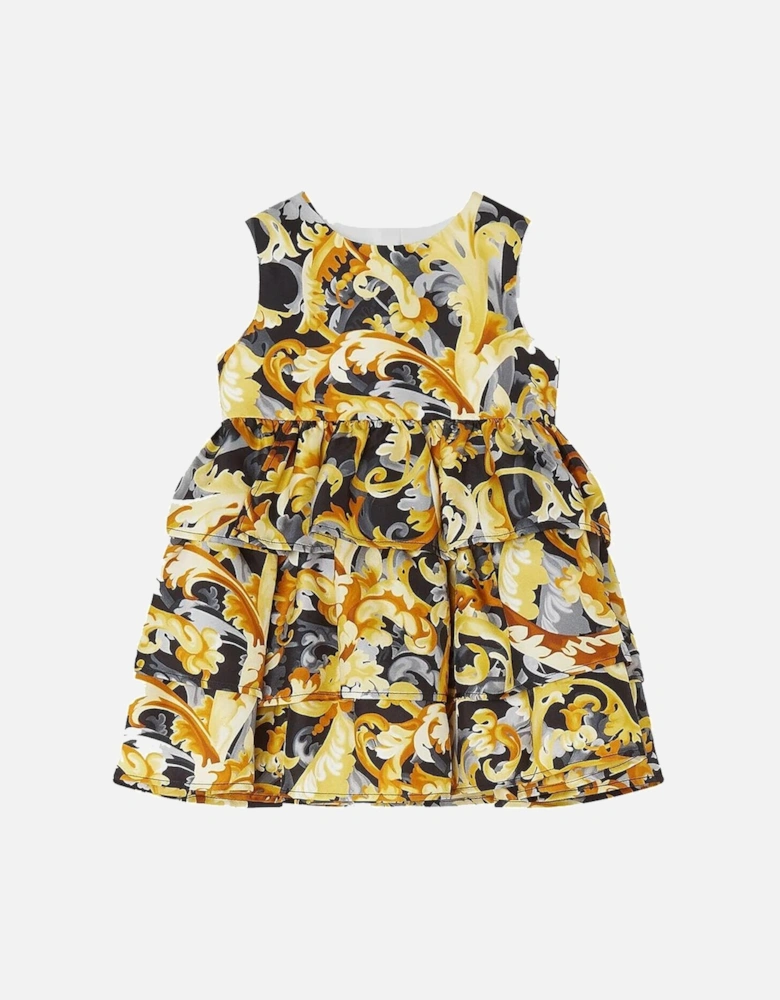 Baby Girls Twill Barocco Print Dress Gold