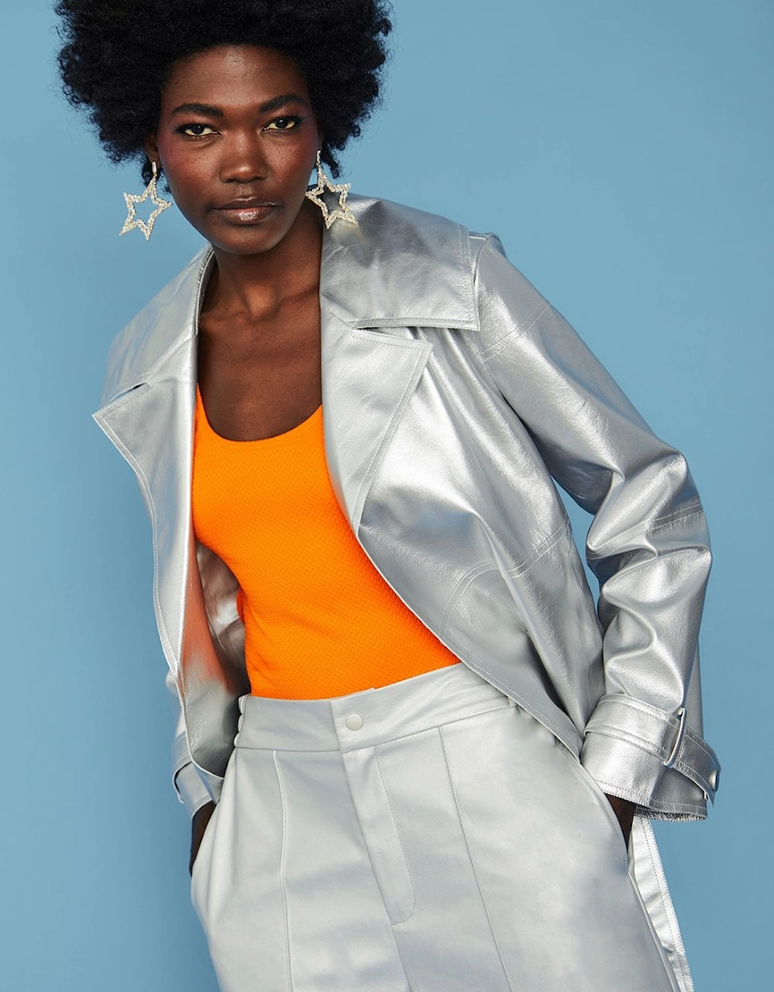 Silver Cropped Biker Jacket