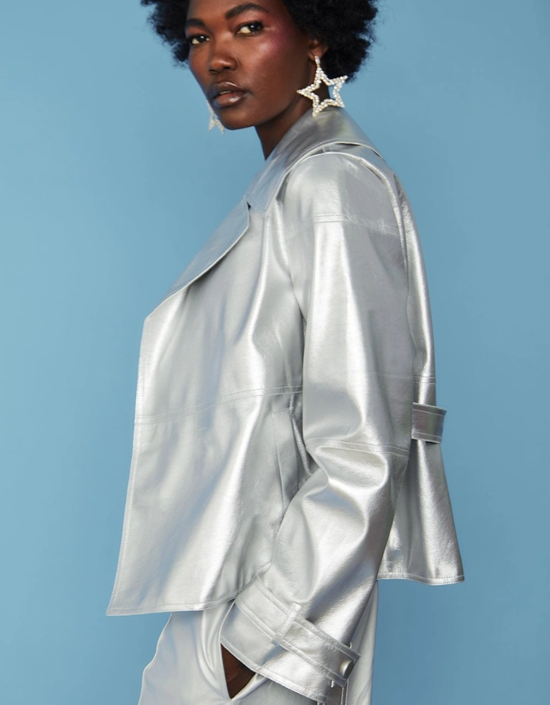 Silver Cropped Biker Jacket