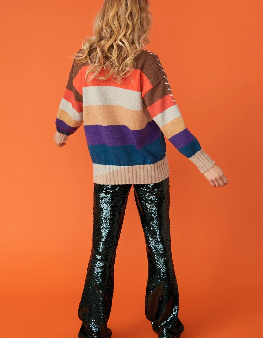 Striped Cashmere Blend Jumper with Stitch work Detail