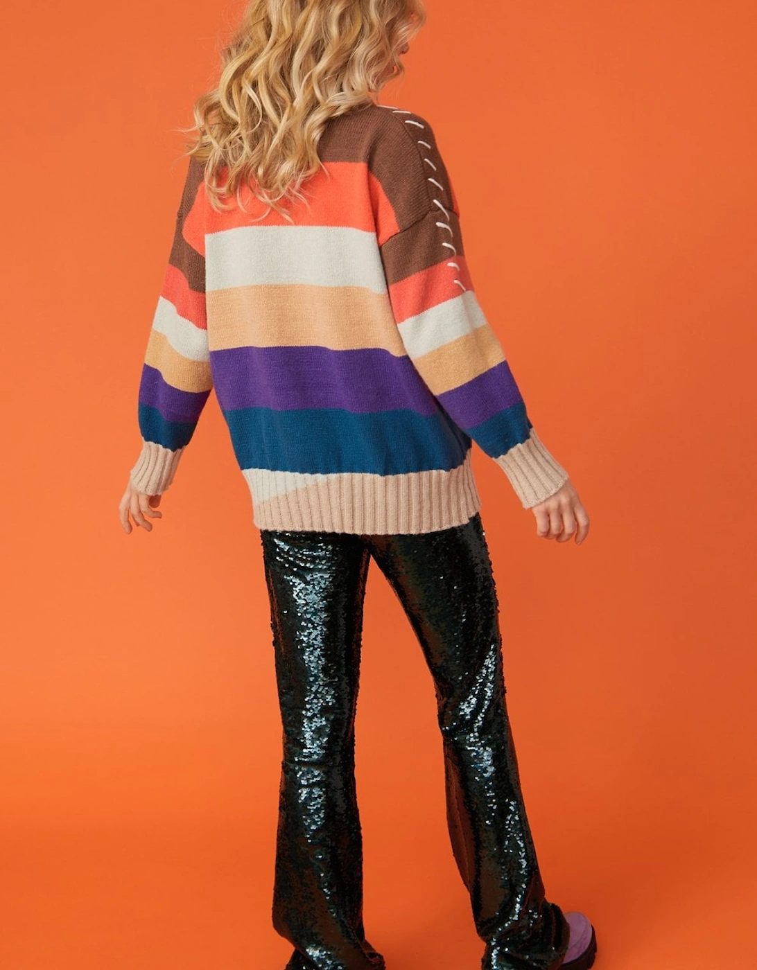 Striped Cashmere Blend Jumper with Stitch work Detail