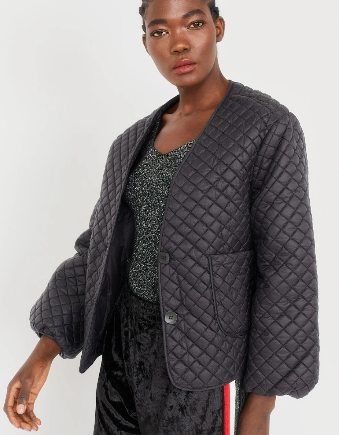Black Quilted oversized Down Jacket