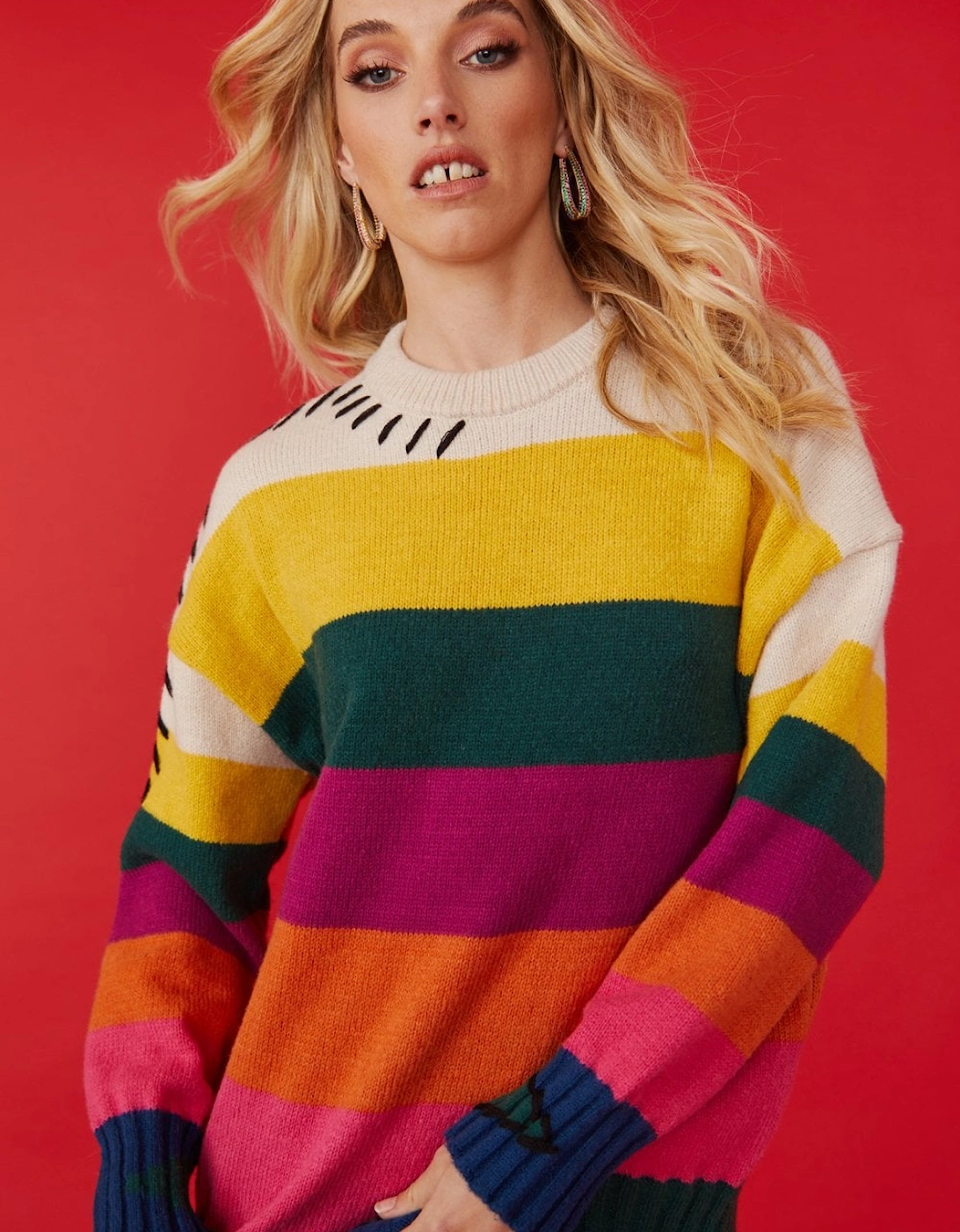 Striped Cashmere Blend Jumper with Stitch work Detail