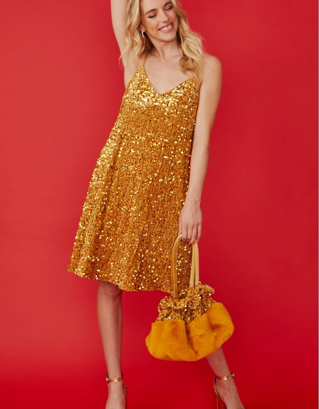 Gold Sequin Cami Swing Dress