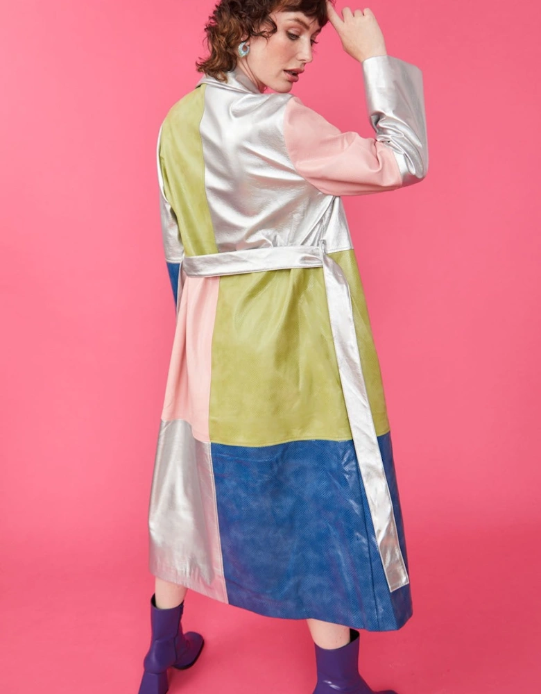 Patchwork Metallic Trench Coat