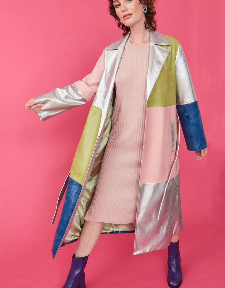 Patchwork Metallic Trench Coat