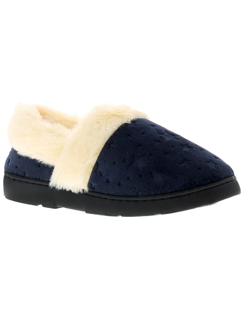 Womens Full Slippers Faux Fur Lining Galaxy Slip On blue UK Size