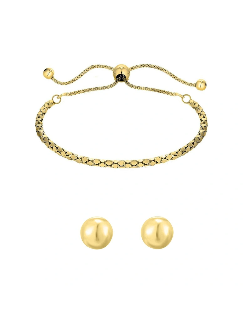18ct Gold Plated Sterling Silver Adjustable Bracelet and 4mm Ball Studs Set