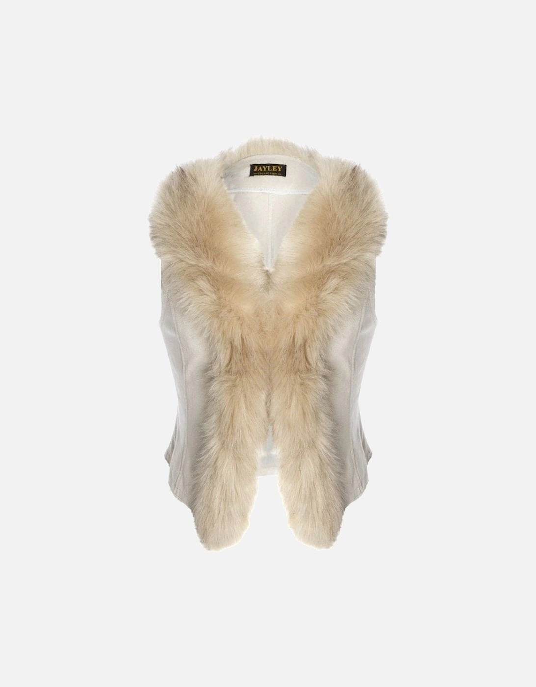 Cream Faux Suede Gilet with Faux Fur Collar, 2 of 1