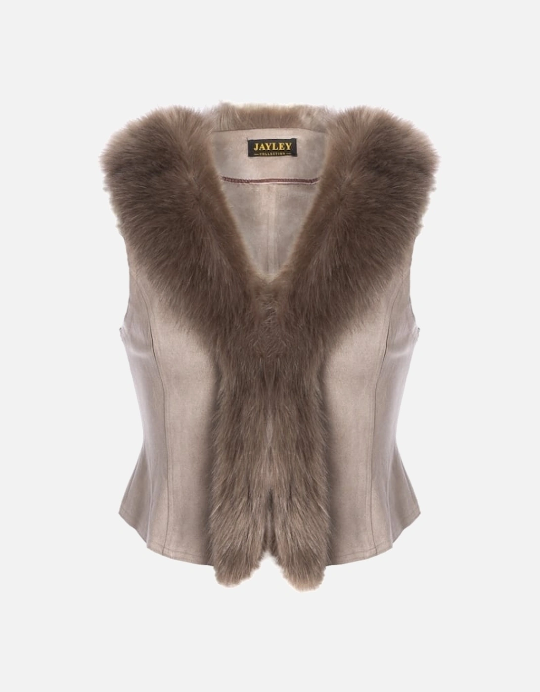 Mocha Faux Suede Gilet with Faux Fur Collar, 5 of 4