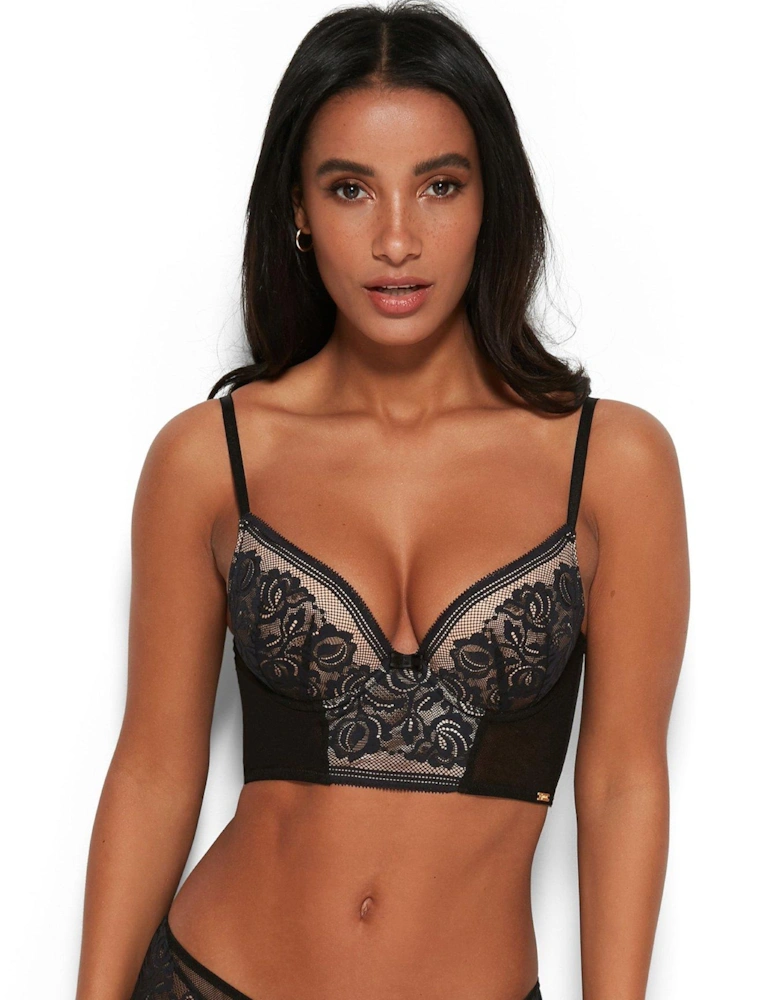 Encore Padded Longline Bra - Black/Nude