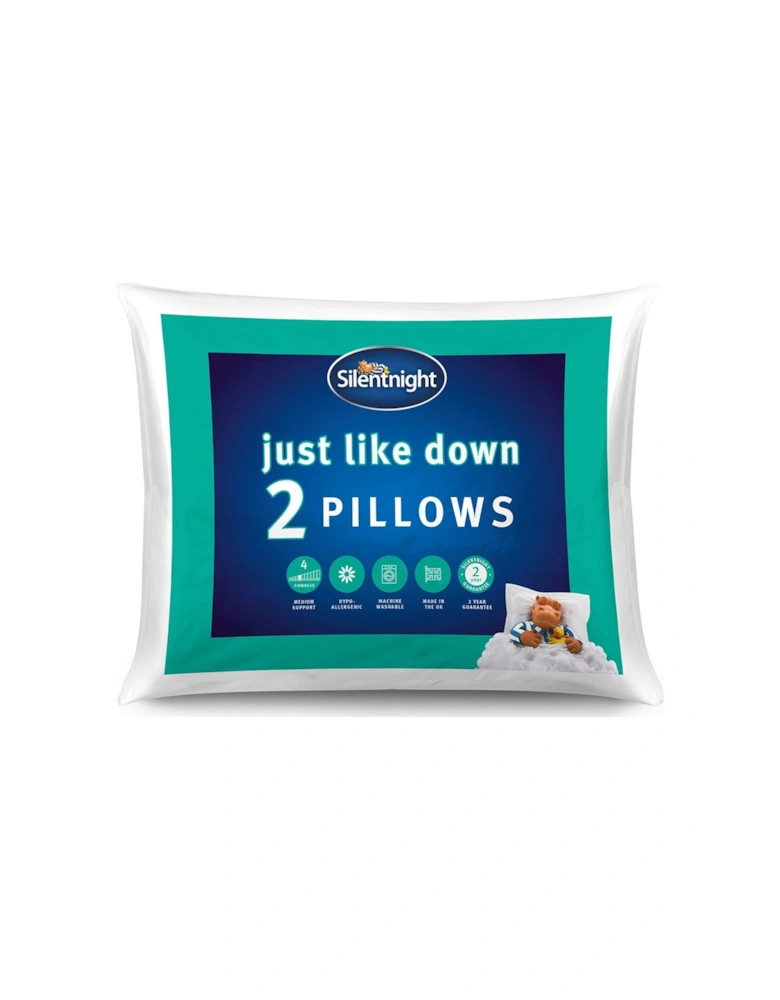 Just Like Down Overlocked Pillow - 2 Pack - White