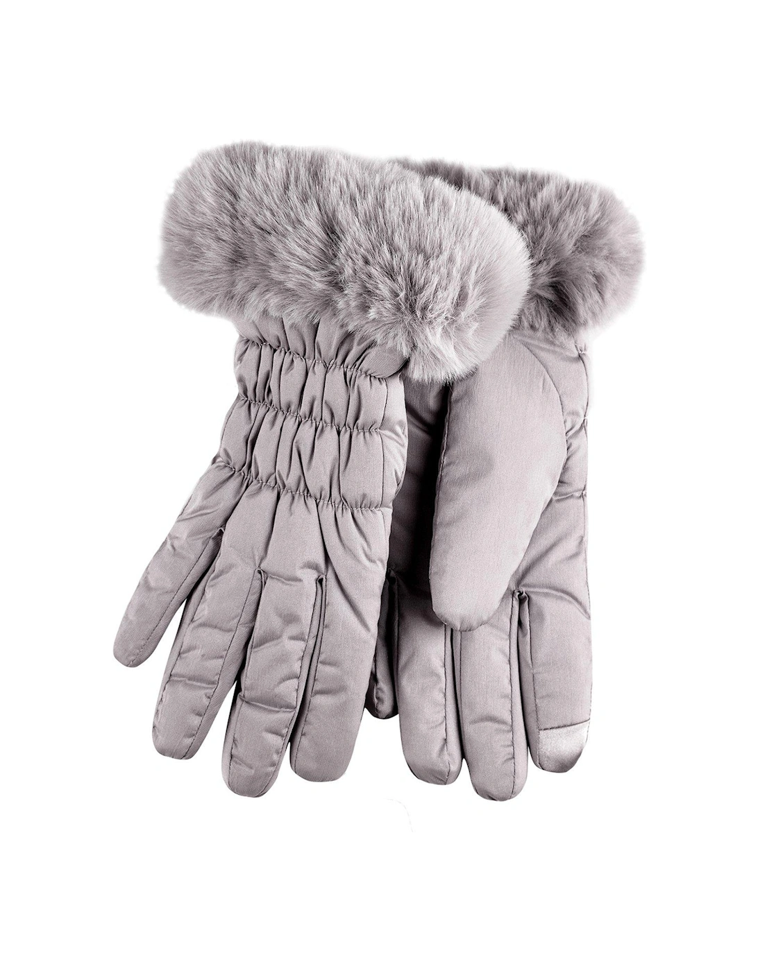 Water Repellent Padded Smartouch Gloves with Faux Fur Cuff - Grey, 2 of 1