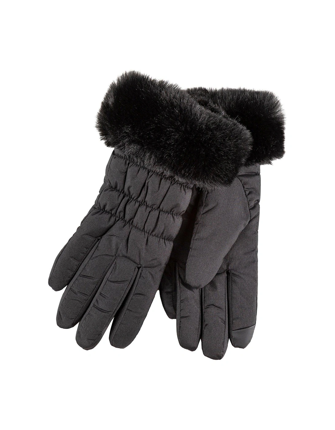 Water Repellent Padded Smartouch Gloves with Faux Fur Cuff - Black, 2 of 1
