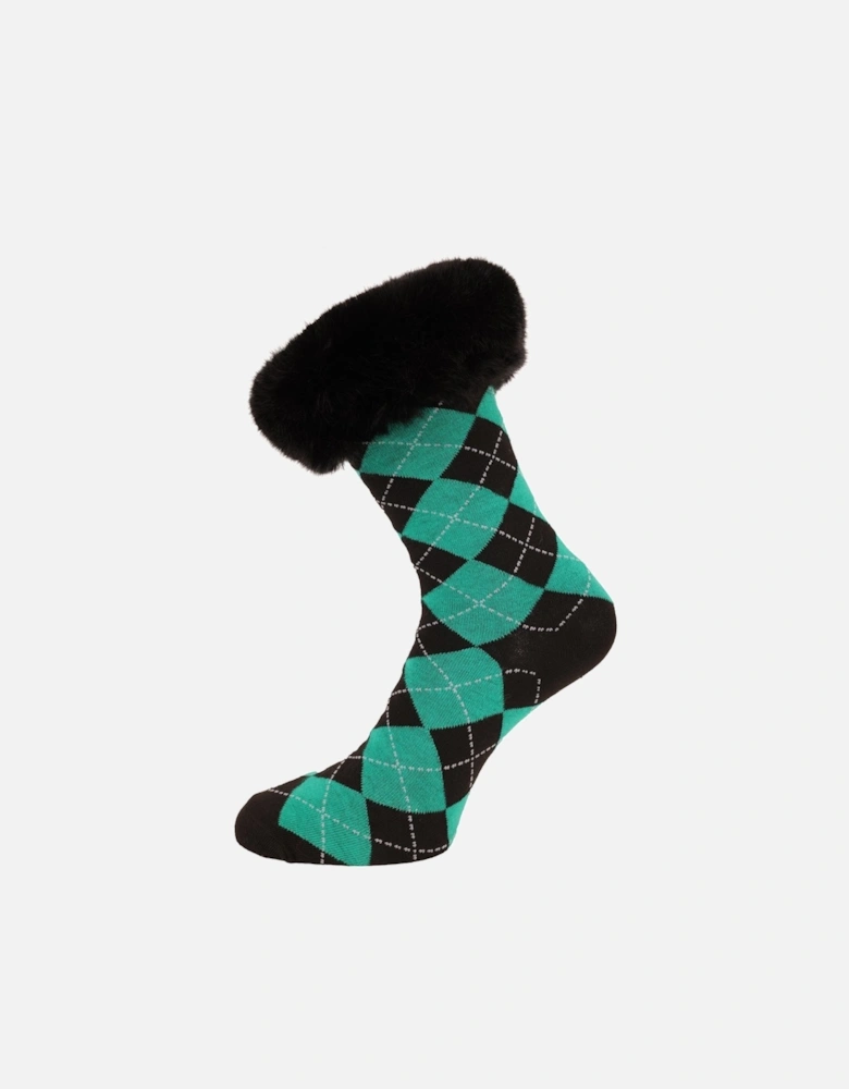Argyl Print Socks with Faux Fur Cuff