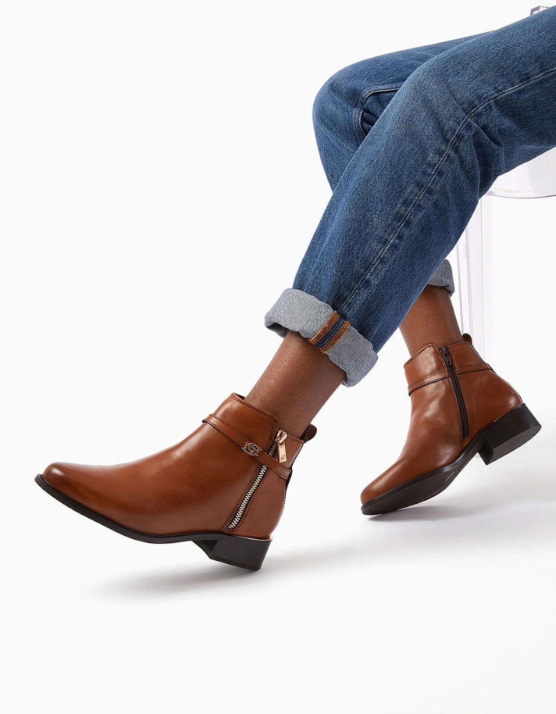 Ladies Pap - Zip Detail Ankle Strap Boots