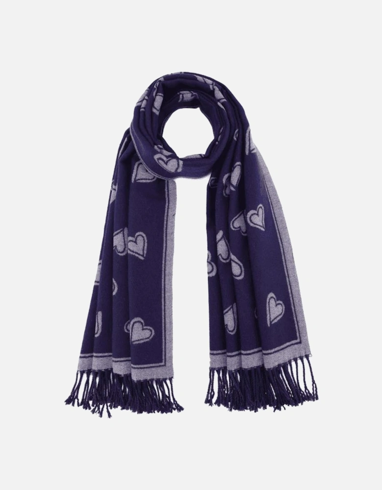 Navy and grey Love Hearts Tassel Reversible Cashmere Blend Scarf
