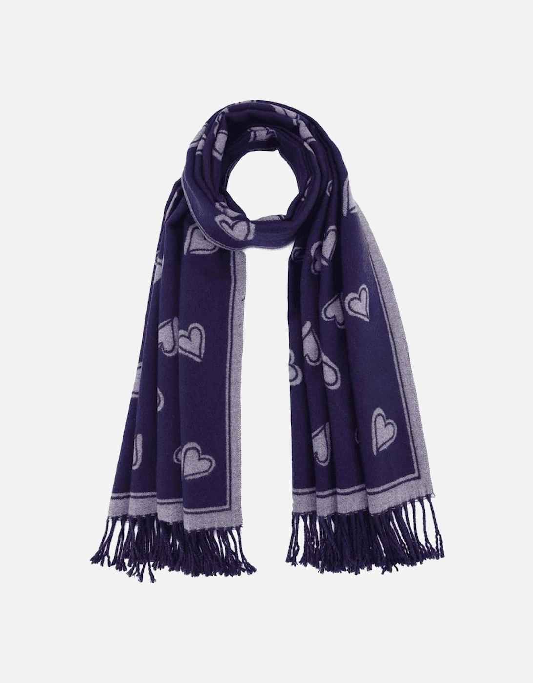 Navy and grey Love Hearts Tassel Reversible Cashmere Blend Scarf, 2 of 1